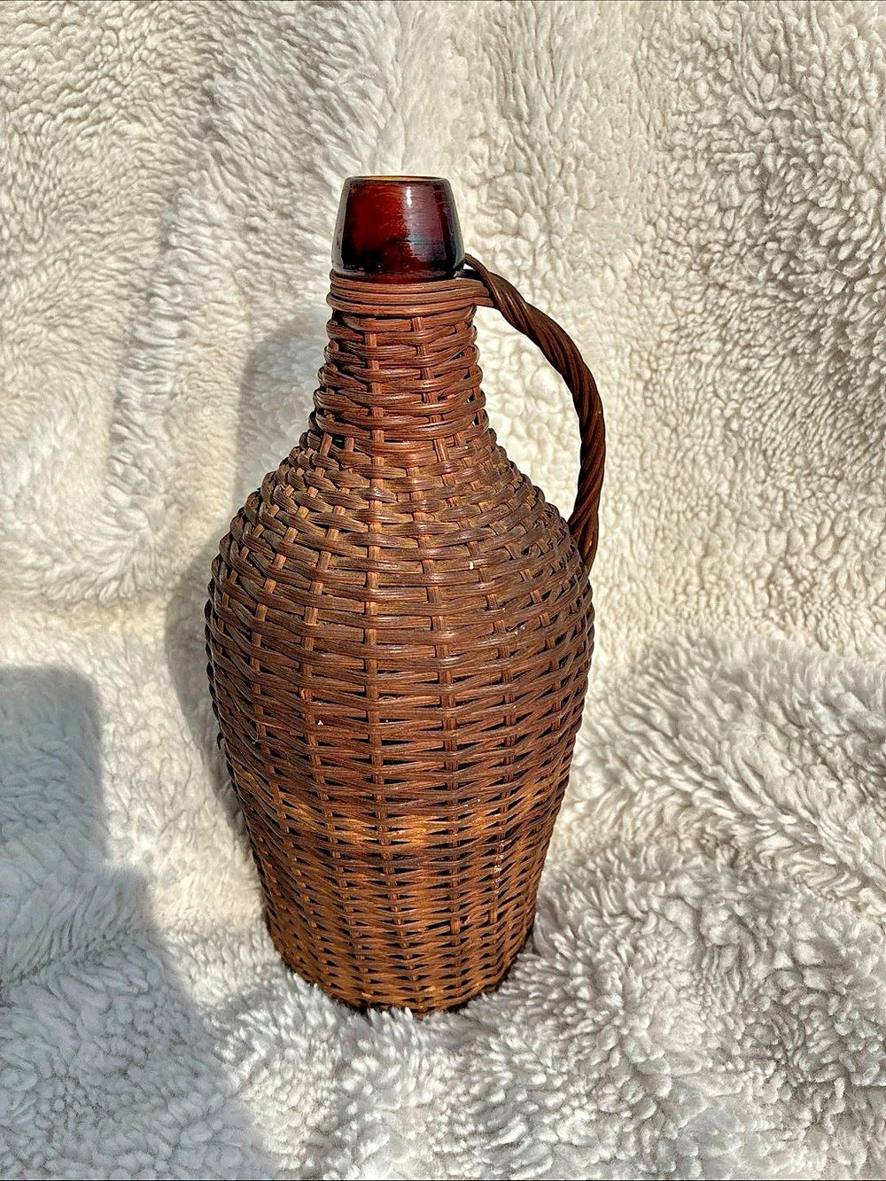 Vintage Demi John 10 inch wicker brown bottle
